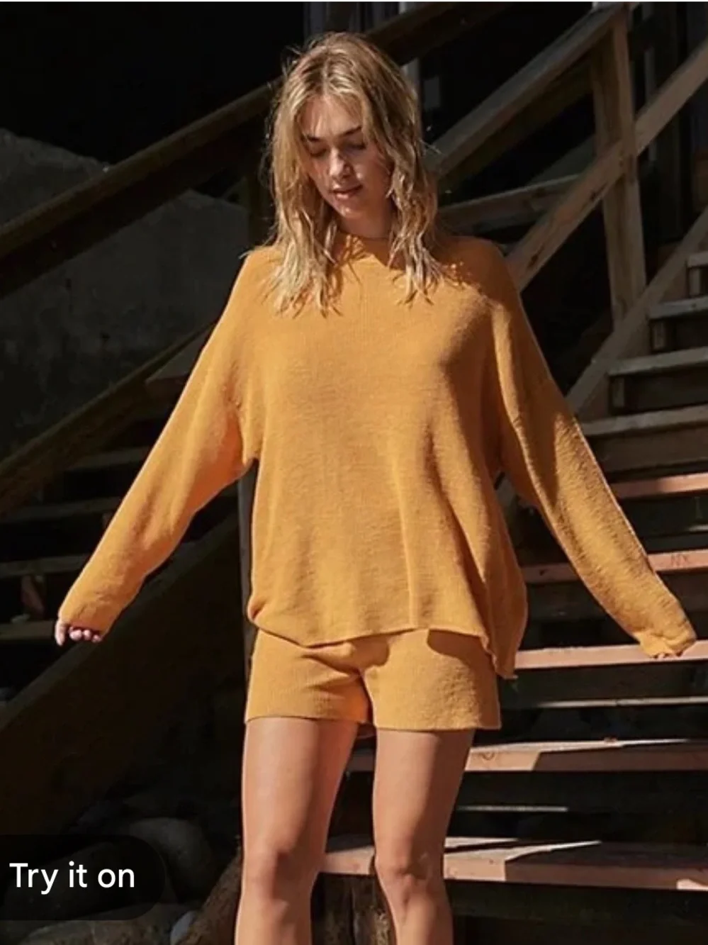 NWOT Free People Malibu Solid Surf Cozy Knit Sweater Set Mustard